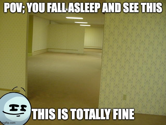 The Backrooms | POV; YOU FALL ASLEEP AND SEE THIS; THIS IS TOTALLY FINE | image tagged in the backrooms | made w/ Imgflip meme maker