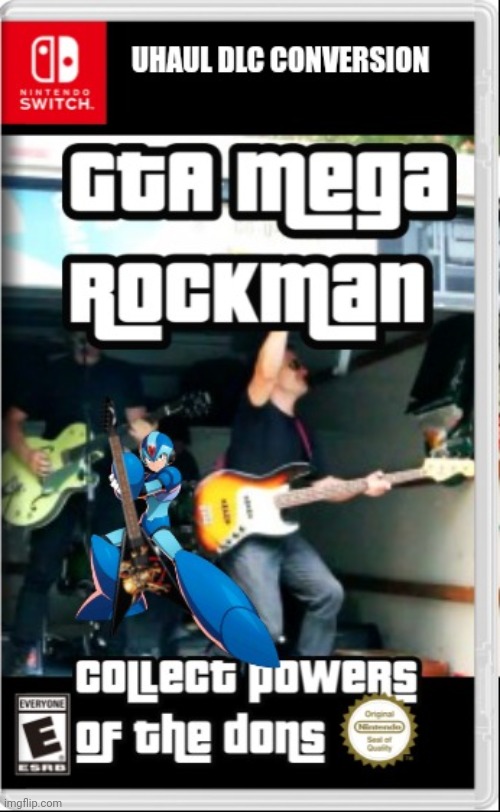 GTA Mega Rockman collect powers of the dons | image tagged in fake switch games,vggameart,vgboxart,nintendo,grand theft auto | made w/ Imgflip meme maker