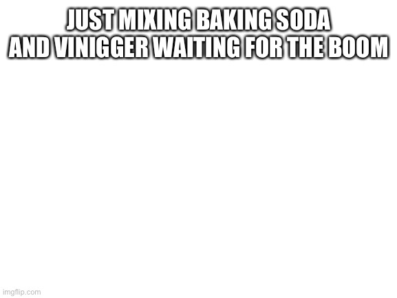 Blank White Template | JUST MIXING BAKING SODA AND VINIGGER WAITING FOR THE BOOM | image tagged in blank white template | made w/ Imgflip meme maker