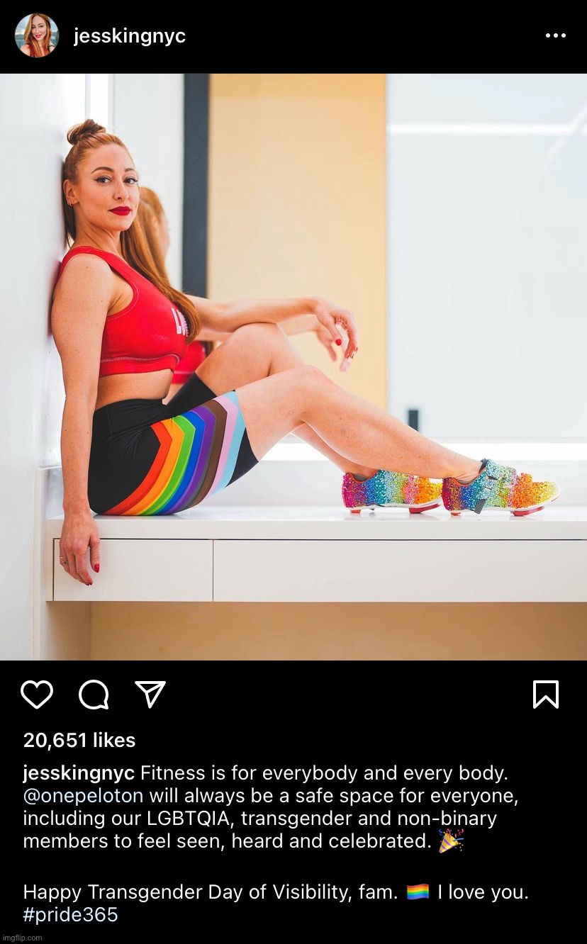 Jess King transgender day of visibility | image tagged in jess king transgender day of visibility,peloton,trans,transgender,trans visibility day,inclusivity | made w/ Imgflip meme maker