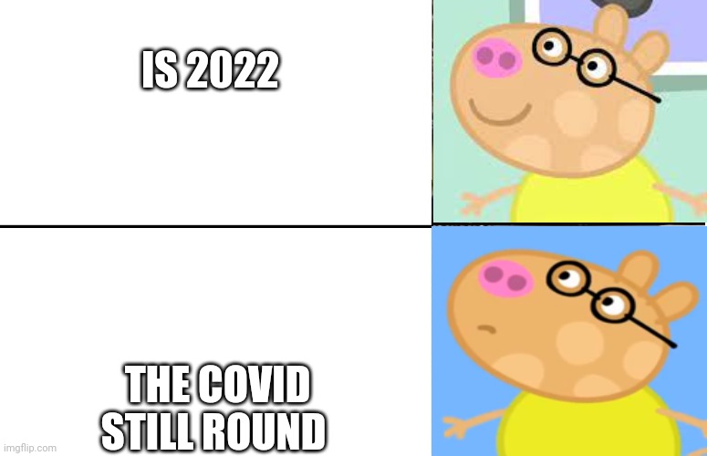 is 2022 | IS 2022; THE COVID STILL ROUND | image tagged in pedro pony meme blank,2022,covid-19 | made w/ Imgflip meme maker