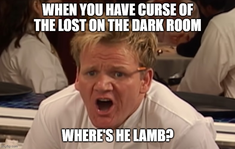 where is the lamb sauce |  WHEN YOU HAVE CURSE OF THE LOST ON THE DARK ROOM; WHERE'S HE LAMB? | image tagged in where is the lamb sauce | made w/ Imgflip meme maker