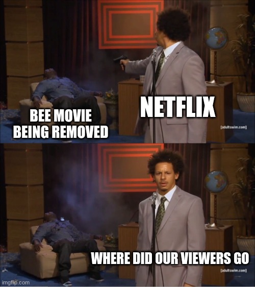 Who Killed Hannibal |  NETFLIX; BEE MOVIE BEING REMOVED; WHERE DID OUR VIEWERS GO | image tagged in memes,who killed hannibal,jazz | made w/ Imgflip meme maker