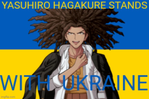 Yasuhiro Hagakure Stands With Ukraine | image tagged in ukraine,danganronpa,yellow,blue,russia,ukrainian lives matter | made w/ Imgflip meme maker