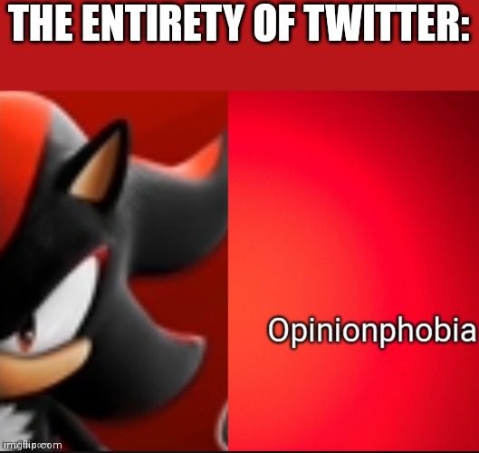 Thinking of changing my user back to Shadow_The_Edgehog again, for old times sake | THE ENTIRETY OF TWITTER: | image tagged in opinionphobia | made w/ Imgflip meme maker