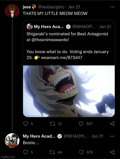 Who ever is in charge of mha's Twitter account is ? | image tagged in mha,memes,twitter | made w/ Imgflip meme maker
