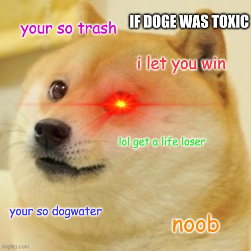 Doge | IF DOGE WAS TOXIC; your so trash; i let you win; lol get a life loser; your so dogwater; noob | image tagged in memes,doge | made w/ Imgflip meme maker