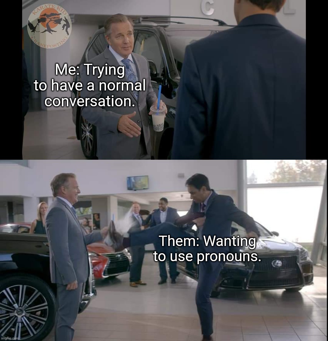 Conversation Killers | Me: Trying to have a normal conversation. Them: Wanting to use pronouns. | image tagged in normal conversation | made w/ Imgflip meme maker