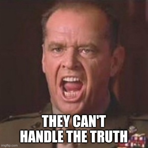 You can't handle the truth | THEY CAN'T HANDLE THE TRUTH | image tagged in you can't handle the truth | made w/ Imgflip meme maker