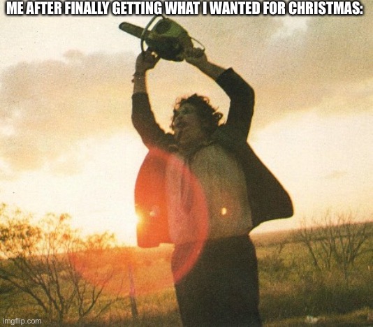 Leatherface | ME AFTER FINALLY GETTING WHAT I WANTED FOR CHRISTMAS: | image tagged in leatherface | made w/ Imgflip meme maker