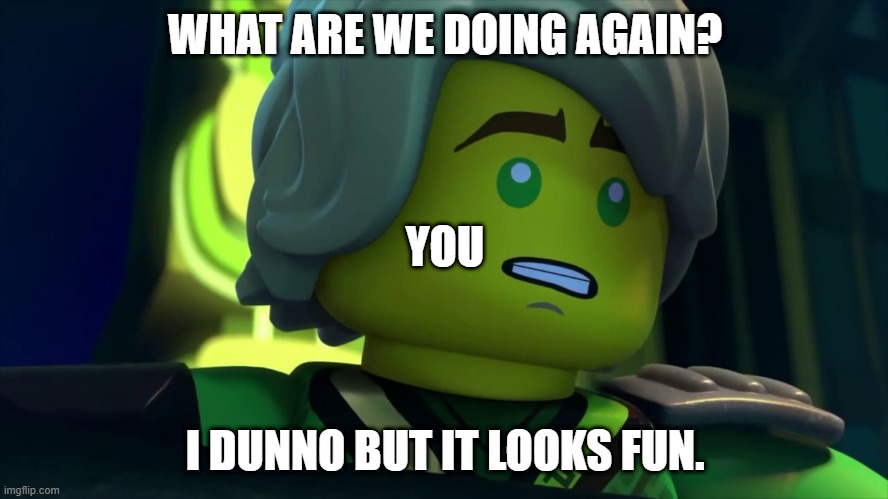 Llyodd | WHAT ARE WE DOING AGAIN? YOU; I DUNNO BUT IT LOOKS FUN. | image tagged in ninjago,funny memes | made w/ Imgflip meme maker