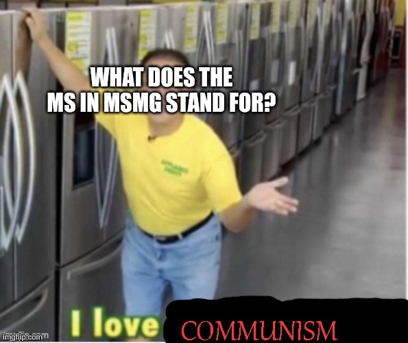 What does the ms in msmg stand for? | WHAT DOES THE MS IN MSMG STAND FOR? | image tagged in communism | made w/ Imgflip meme maker