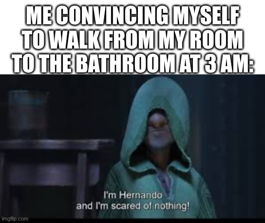clever title | ME CONVINCING MYSELF TO WALK FROM MY ROOM TO THE BATHROOM AT 3 AM: | image tagged in memes,encanto | made w/ Imgflip meme maker
