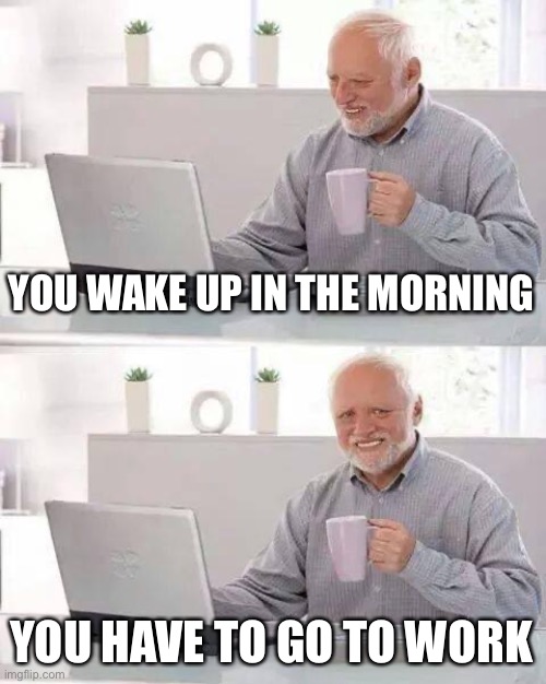 Hide the Pain Harold Meme | YOU WAKE UP IN THE MORNING YOU HAVE TO GO TO WORK | image tagged in memes,hide the pain harold | made w/ Imgflip meme maker