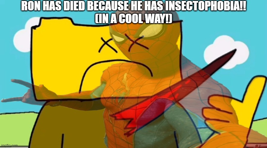 RON HAS DIED BECAUSE HE HAS INSECTOPHOBIA!!
(IN A COOL WAY!) | made w/ Imgflip meme maker