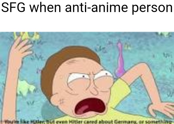 Anti anime needs to end | SFG when anti-anime person | image tagged in your like hitler | made w/ Imgflip meme maker