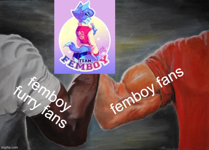 We're all on the same team! (By enjoiPANDAS) | femboy fans; femboy furry fans | image tagged in memes,epic handshake,furry,femboy | made w/ Imgflip meme maker