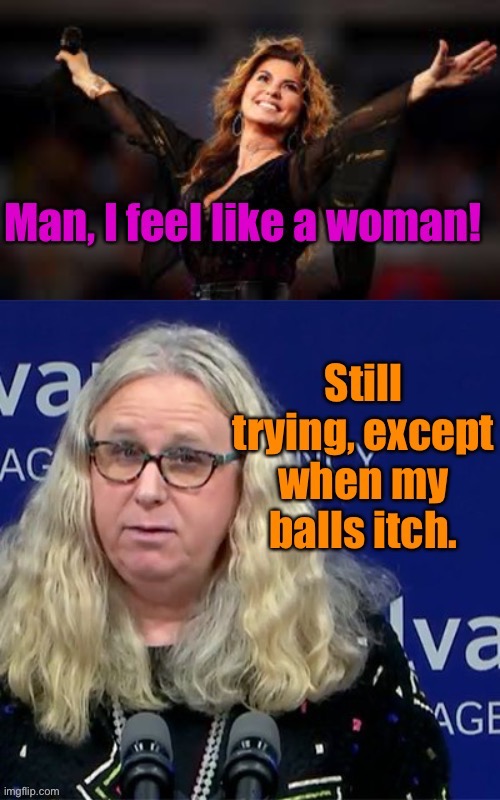 More than a woman … (sung to BeeGees tune) | image tagged in rachel levine,shania twain | made w/ Imgflip meme maker