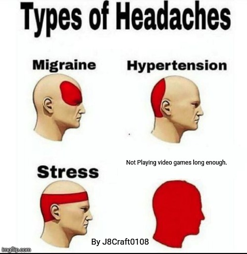 Types of Headaches meme | Not Playing video games long enough. By J8Craft0108 | image tagged in types of headaches meme | made w/ Imgflip meme maker
