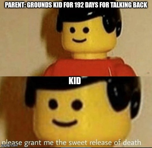 Sweet Release | PARENT: GROUNDS KID FOR 192 DAYS FOR TALKING BACK; KID | image tagged in sweet release,bad luck brian | made w/ Imgflip meme maker