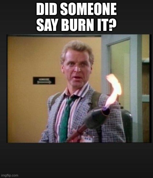 sledge hammer flame thrower  | DID SOMEONE SAY BURN IT? | image tagged in sledge hammer flame thrower | made w/ Imgflip meme maker