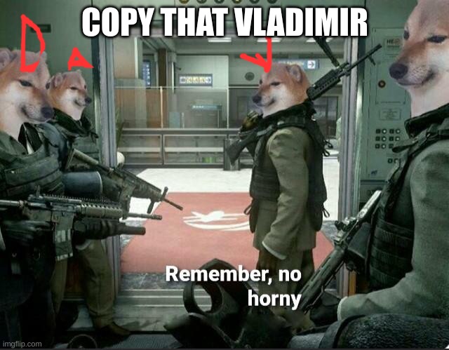 Remember, no horny | COPY THAT VLADIMIR | image tagged in remember no horny | made w/ Imgflip meme maker