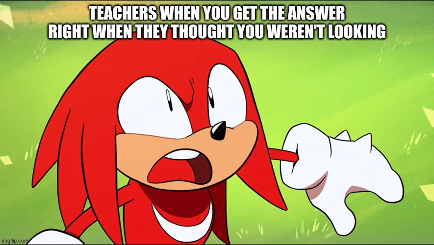 Knuckles Shook | TEACHERS WHEN YOU GET THE ANSWER RIGHT WHEN THEY THOUGHT YOU WEREN'T LOOKING | image tagged in knuckles shook | made w/ Imgflip meme maker