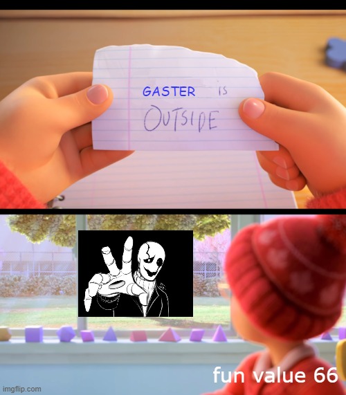X is outside | GASTER; fun value 66 | image tagged in x is outside | made w/ Imgflip meme maker