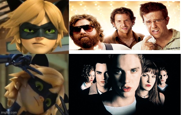 Cat Noir prefers Final Destination over The Hangover | image tagged in miraculous ladybug,cat noir,adrien agreste,the hangover,final destination | made w/ Imgflip meme maker