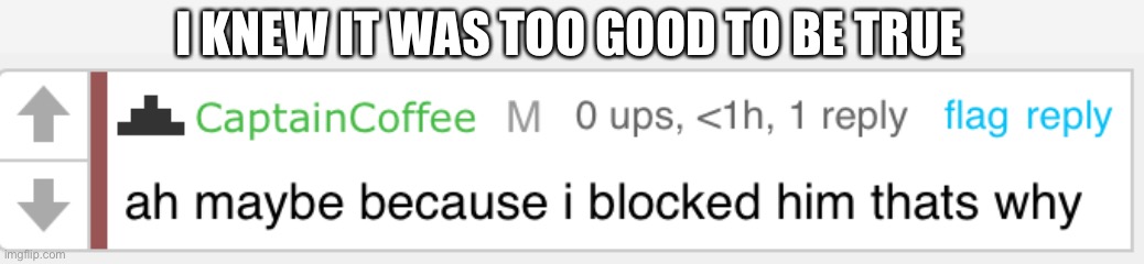 Now I got a problem with waffle and a wish to be one day unblocked by a friend and be a friend again | I KNEW IT WAS TOO GOOD TO BE TRUE | made w/ Imgflip meme maker