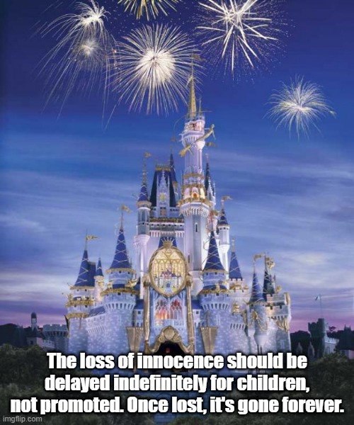 loss of innocence | The loss of innocence should be delayed indefinitely for children, not promoted. Once lost, it's gone forever. | image tagged in disney | made w/ Imgflip meme maker