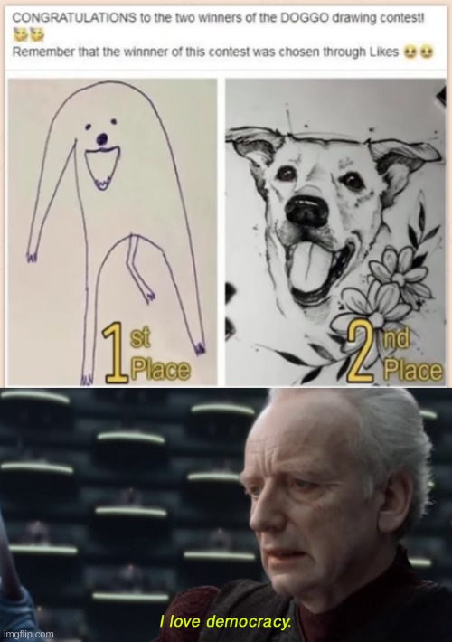 I think the drawing in the left is the best ever | image tagged in i love democracy | made w/ Imgflip meme maker