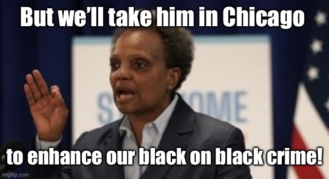 Lori lightfoot | But we’ll take him in Chicago to enhance our black on black crime! | image tagged in lori lightfoot | made w/ Imgflip meme maker