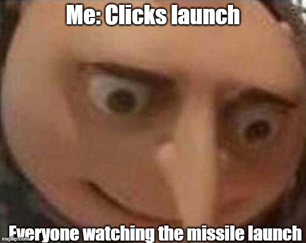 gru meme | Me: Clicks launch; Everyone watching the missile launch | image tagged in gru meme | made w/ Imgflip meme maker