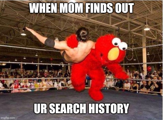 M.o.m. | WHEN MOM FINDS OUT; UR SEARCH HISTORY | image tagged in elmo tackle | made w/ Imgflip meme maker