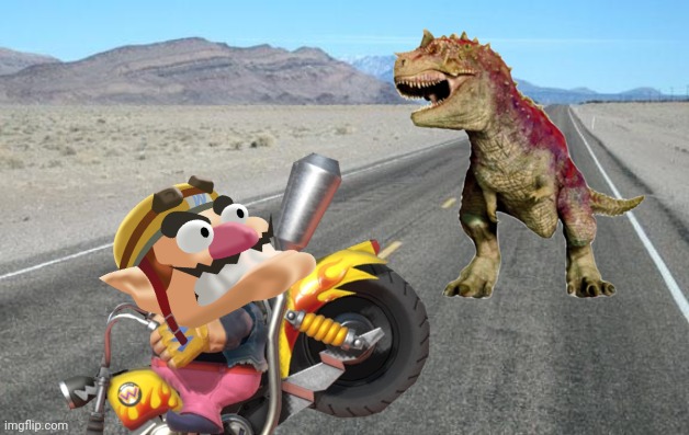 Wario goes for a bike ride and dies by Carnotaurus from Disney's Dinosaur.mp3 | image tagged in wario dies,wario,dinosaur,animals,disney | made w/ Imgflip meme maker