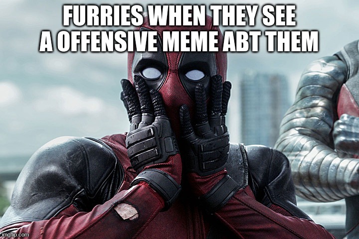 Deadpool - Gasp | FURRIES WHEN THEY SEE A OFFENSIVE MEME ABT THEM | image tagged in deadpool - gasp | made w/ Imgflip meme maker