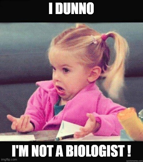 I dont know girl | I DUNNO I'M NOT A BIOLOGIST ! | image tagged in i dont know girl | made w/ Imgflip meme maker
