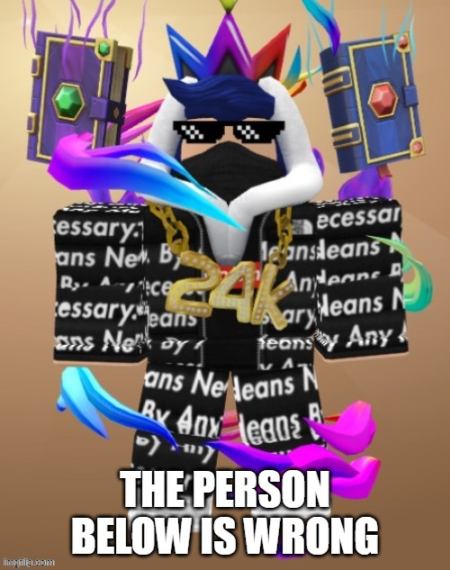 Wrong | THE PERSON BELOW IS WRONG | image tagged in eyzaraqilla drip | made w/ Imgflip meme maker