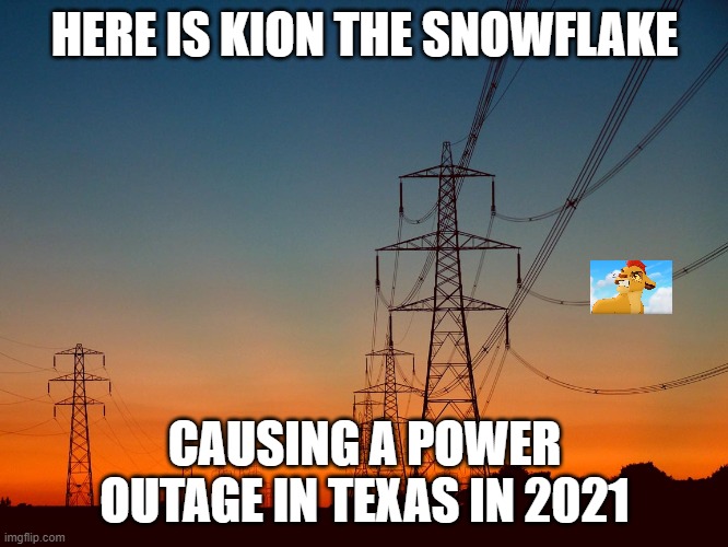 for all of those who live in Texas, upvote this | HERE IS KION THE SNOWFLAKE; CAUSING A POWER OUTAGE IN TEXAS IN 2021 | image tagged in power line,memes,president_joe_biden | made w/ Imgflip meme maker