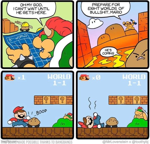 GOOMBA WINS! | image tagged in super mario bros,bowser,comics/cartoons | made w/ Imgflip meme maker