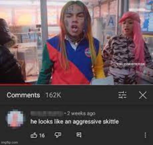 aggressive skittle | image tagged in insult,6ix9ine | made w/ Imgflip meme maker