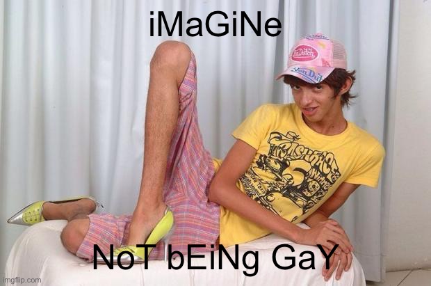 Gay | iMaGiNe; NoT bEiNg GaY | image tagged in gay | made w/ Imgflip meme maker