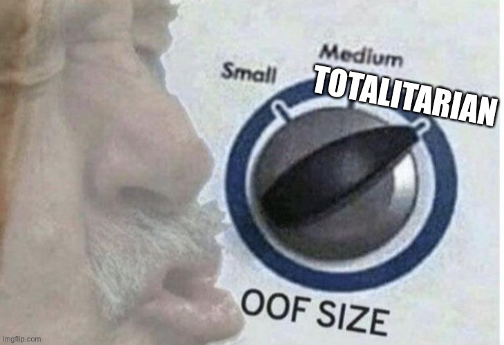 Totalitarianism | TOTALITARIAN | image tagged in oof size large,totalitarian | made w/ Imgflip meme maker