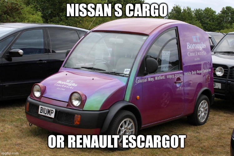 Escargot S Cargo | NISSAN S CARGO OR RENAULT ESCARGOT | image tagged in nissan,renault | made w/ Imgflip meme maker