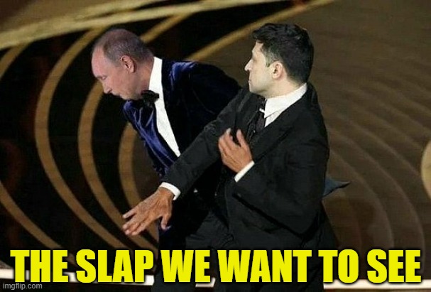 Zelenskyy slaps Putin | THE SLAP WE WANT TO SEE | image tagged in ukraine,russia,putin,vladimir putin,war,maga | made w/ Imgflip meme maker