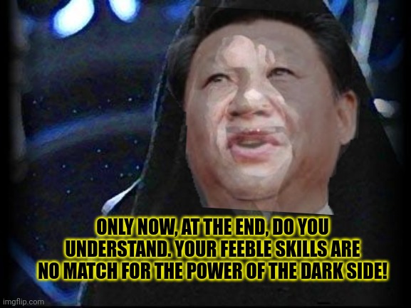 ONLY NOW, AT THE END, DO YOU UNDERSTAND. YOUR FEEBLE SKILLS ARE NO MATCH FOR THE POWER OF THE DARK SIDE! | made w/ Imgflip meme maker