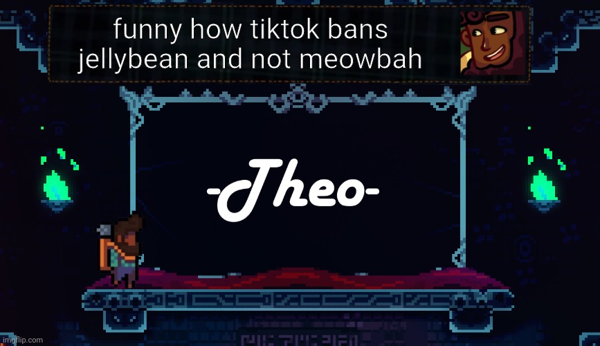 Theos temp | funny how tiktok bans jellybean and not meowbah | image tagged in theos temp | made w/ Imgflip meme maker