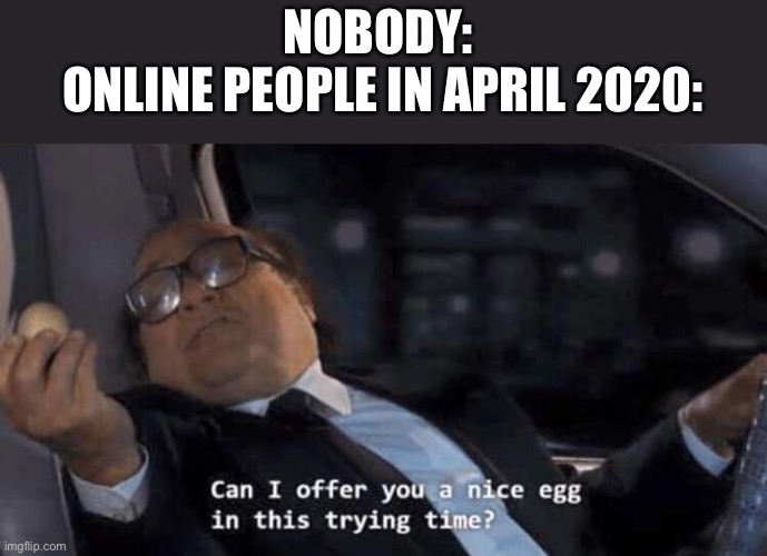 I normally do not upvote beg but I am in crisis mode because I have not had a front page feature so I require upvotes for the wh | NOBODY: 
ONLINE PEOPLE IN APRIL 2020: | image tagged in egg,man,eggman,e,fishing for upvotes,begging for upvotes | made w/ Imgflip meme maker