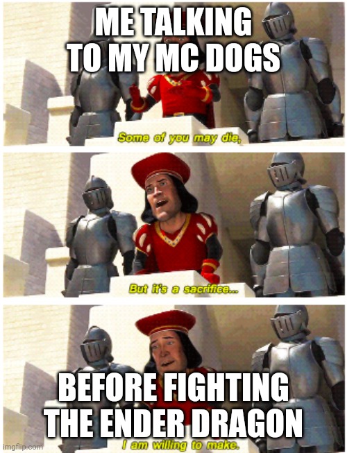 Dogs | ME TALKING TO MY MC DOGS; BEFORE FIGHTING THE ENDER DRAGON | image tagged in some of you may die,doge | made w/ Imgflip meme maker